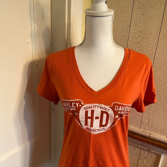 Harley-Davidson Orange V-neck T-Shirt - Picture 1 of 13